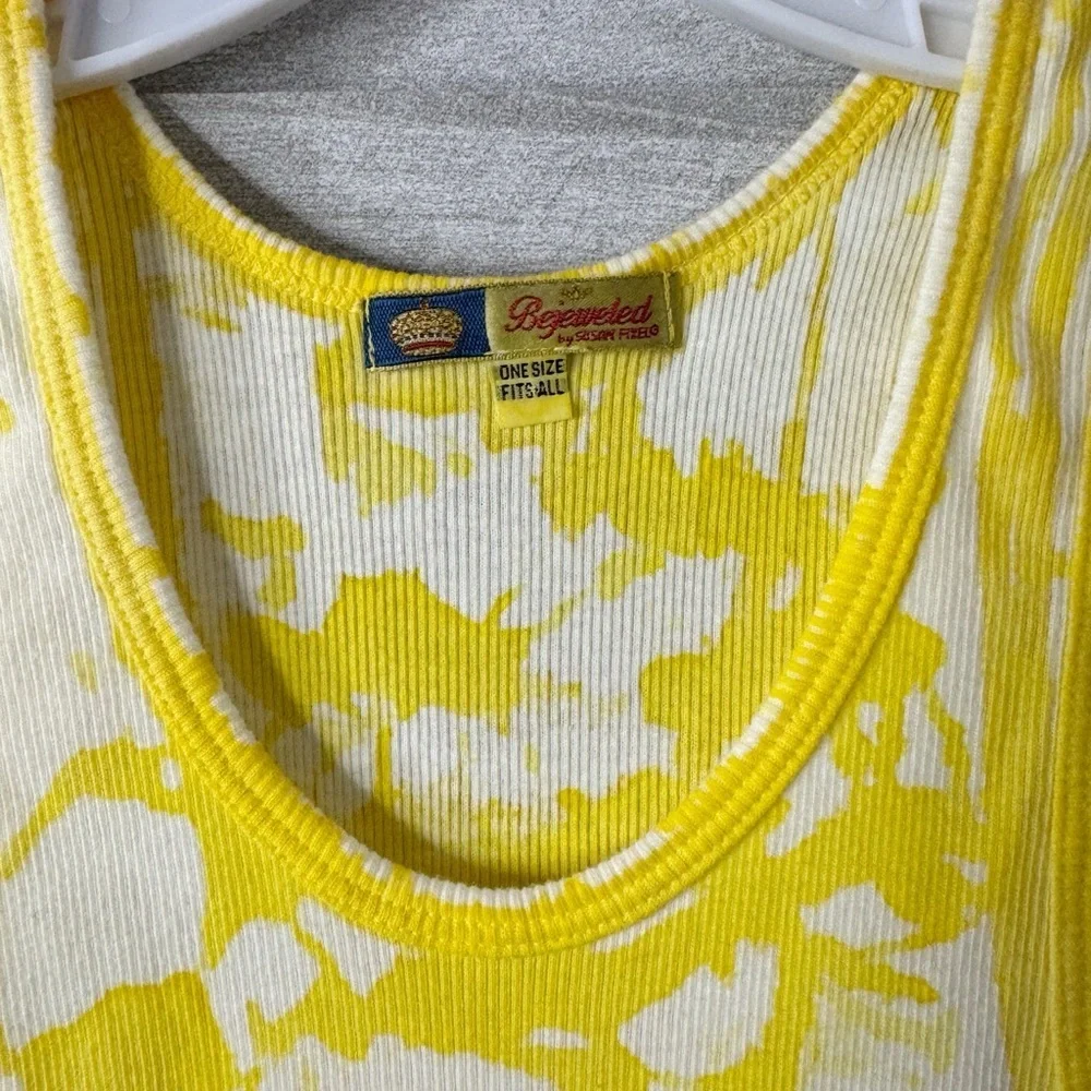 Bejeweled Yellow Tie-Dye Tank. One Size. Y2K. Great Condition Elevated Basic - Picture 5 of 5